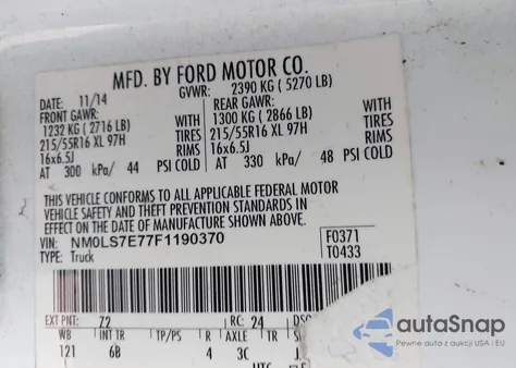 2015 Ford Transit Connect Xl from USA, damaged, VIN NM0LS7E77F1190370